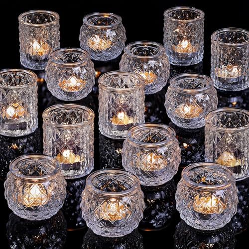 DARJEN Clear Votive Candle Holders Set of 36- Round Glass Candle Holders Bulk for Tea Light Candle, Embossed Candle Votives for Wedding Centerpiece, Various Parties & Home Decor by DARJEN