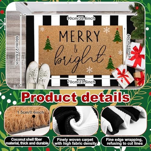 Moucuny 2 Pcs Christmas Coir Doormat Outdoor, Merry and Bright, Non Slip - Image 3