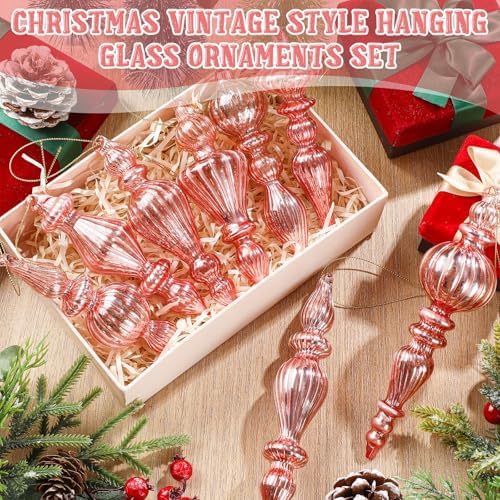 Mifoci 8 Pcs 6 Inch Mercury Glass Finial Christmas Ornaments,Pink - Image 2