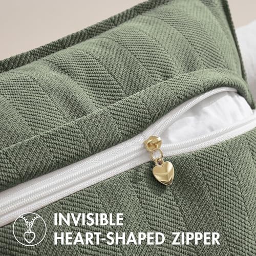 MIULEE Pack of 2 Army Green Euro Shams Chenille Pillow Covers 22x22 Inch - Image 3
