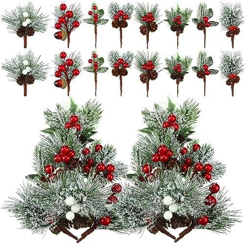 48 Pcs Christmas Floral Picks and Sprays Cone Berry Stems for Craft, Lovely by Panelee