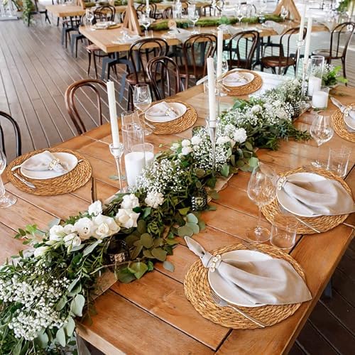 50 Set 12 Inch Round Woven Placemats with Pearl & Rhinestone Napkin Rings - Image 6