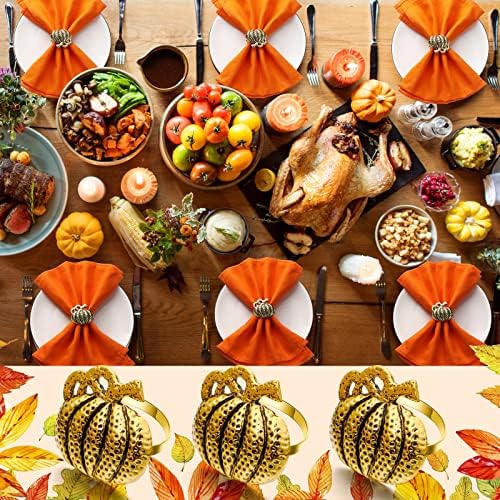 Mimorou 20 Pcs Thanksgiving Pumpkin Napkin Rings Gold Fall Napkin Holders - Image 7