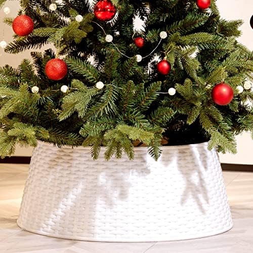 HarcoHome Christmas Tree Collar, 28.4" D Round Base Cover, Plastic Rattan Collar, Tree Ring for Artificial Trees, Tree Skirt for Artificial Xmas Tree Decorations (Extra Large, White) by HarcoHome