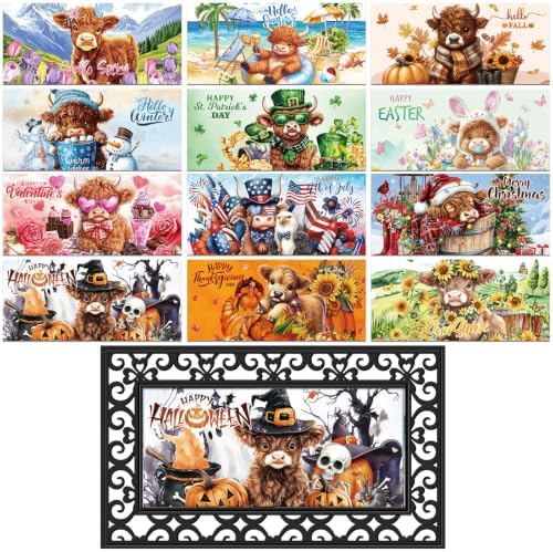 Nuanchu 12 Pack Seasonal Doormat Inserts, 10x22 in, Interchangeable, Cow by Nuanchu