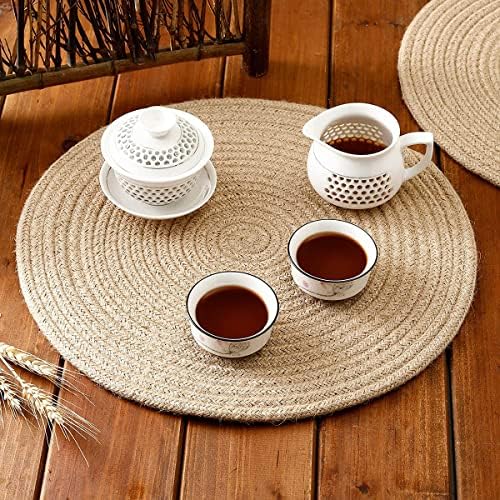 Jute Woven Placemats Set of 6, Round Braided Tablemats 13.8 inch Natural Jute Plat Chargers Handmade Woven Placemats Heat Resistant Non-Slip Potholder for Table Decoration - Image 2