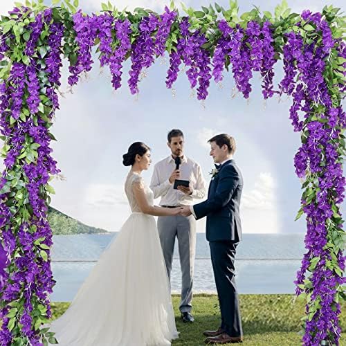 dallisten Wisteria Artificial Flowers Garland, 8Pcs 7.2Ft/Piece Silk Fake Wisteria Vine Kit, Hanging Flower for House Outdoor Garden Ceremony Outside Wedding Arch Floral Decor (8, Purple) - Image 2