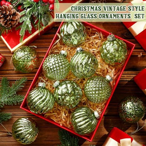 Jenaai 12 Pcs Christmas Lime Green Glass Ball Ornaments, Tree Decoration - Image 3