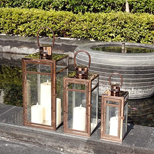 TRIROCKS Set of 3 Stainless Steel Candle Lantern 19/15/12'' High Metal Candle Holder with Tempered Glass Panels Perfect for Home Decor Living Room Parties Events Tabletop Indoors Outdoors (Rose Gold) - Image 2