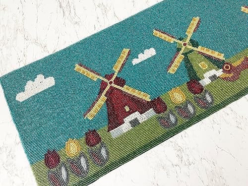 Enliven Windmills and Tulip Fields Handmade Beaded Table Runner, 13x36 Inches Lightweight Decorative Table Runner, Perfect for Dining/Wedding/Party/Everyday Use & Easy to Clean, Elegant Beaded Runner - Image 2