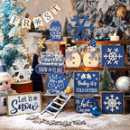 Nuogo 24 Pcs Winter Tiered Tray Decorations Set and 2 Tiered Tray Stand with Handle Winter Table Decoration Tabletop Snowman Snowflake Decorations for Home Farmhouse Hot Cocoa - Image 2