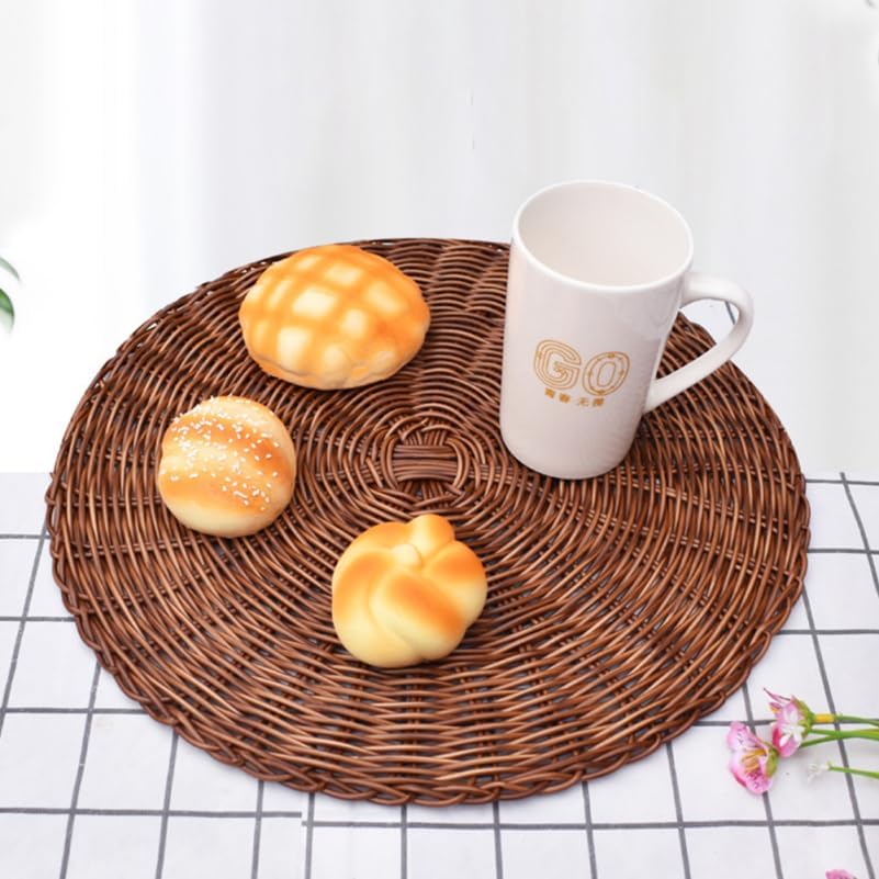 PRETYZOOM 2 pcs Woven Placemat 14.96 inch Round Non Slip Heat Resistant Dining Mat Reusable Wear Resistant Table Mat for Kitchen Table Protection Cups Bowls Plates Home Decor - Image 4