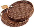 Coffee Table Tray 2 Pack Rattan Woven Basket Multifunctional Round Rattan Serving Tray with Handles, Decorative Trays for Home Decor, Kitchen Counter, Living Room by SEDISON