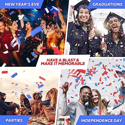 16" America Confetti Cannons | Red White & Blue Confetti Poppers [6 Pack] Biodegradable Paper, Party Poppers for Independence Day/July 4th, Patriotic Events, Conventions or Decorations, Loud Pop - Image 5