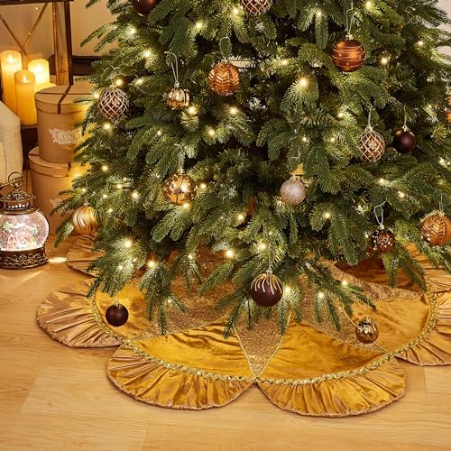 Valery Madelyn 60" Sparking Gold Christmas Tree Skirt for Tree Decorations - Image 4