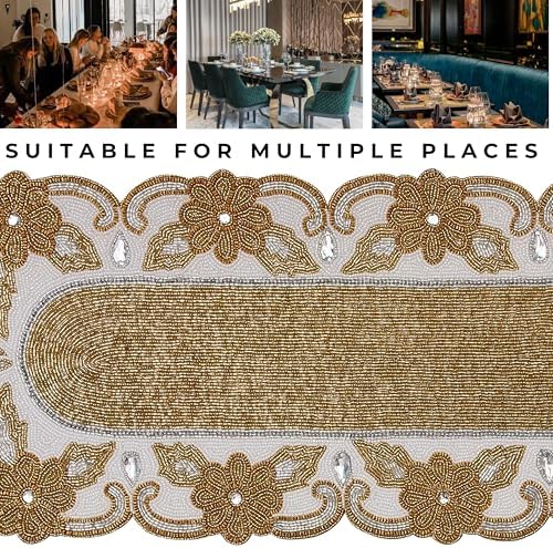 Elegant 36" Gold Beaded Table Runner – Handmade Decorative Beads Runner for Christmas & Thanksgiving – Festive Gold/Ivory Table Decor for Dining, Parties & Holidays - Image 7