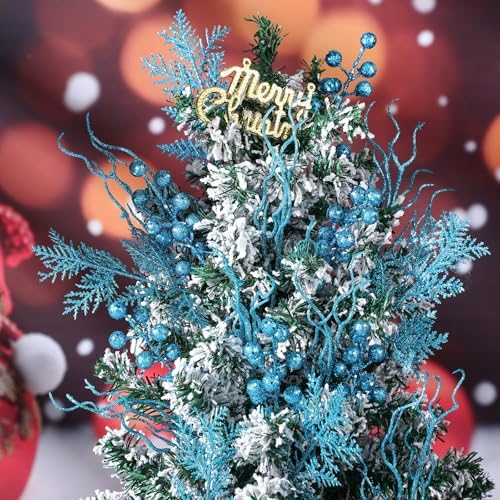 75 Pcs Christmas Glitter Tree Picks 3 Styles Berry Stems, Light Blue - Image 6