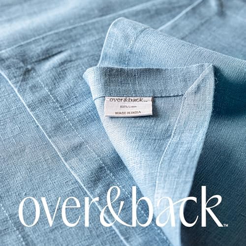 Over&Back Set of 4 Washed 100%-Linen Woven Placemats - Colorful Dining Table Mat - Machine Washable - Kitchen and Home Decor - Blue - Image 6