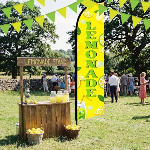 HunnmingRe 2 Set 15ft Lemonade Feather Flag Kit, Large Advertising Swooper Flag Banner with Aluminum & Fiberglass Poles and Ground Stakes, High-Visibility Outdoor Sign for Business, Store - Image 6