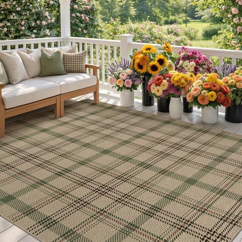 JTJ Easy Jute Plaid Outdoor Rug 5x7, Beige & Sage Green, Washable - Image 3