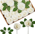 InnoGear Artificial Flowers, 100 Pcs Ivory White Foam Fake Roses Bulk with Stems for Decoration DIY Wedding Bouquets Centerpieces Bridal Shower Party Christmas Tree by InnoGear