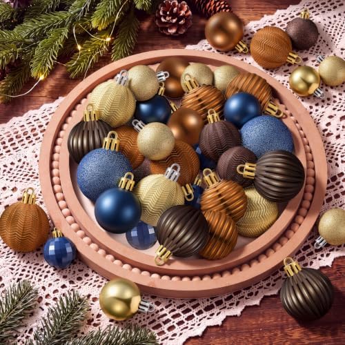 Lunmon 72 Pcs Christmas Ball Ornaments Bulk Navy Blue Coffee Brown Gold Copper Tree Ornament 1.57/1.97/2.36 Inch Shatterproof Matte Glitter Xmas Bauble Assorted Christmas Decor for Xmas Tree Home - Image 5