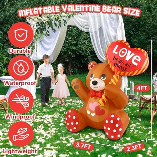 LETIME 4FT Valentines Day Inflatable Outdoor Decorations Bear LED Lighted - Image 3