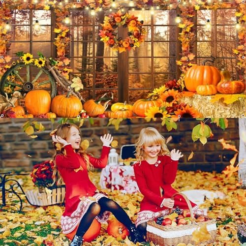 16X7Ft Fall Garage Door Cover Decorations, Autumn Farmhouse Forest Scenery Maple Leaves Pumpkins Harvest Thanksgiving Day Friendsgiving Party Outdoor Wall Patio Yard Decor Banner - Image 5