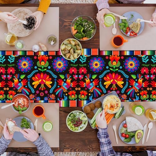 Linen Mexican Fiesta Table Runner 24 Pack Decoration 72×13in Long De Mayo Farmhouse Runner Dia De Los Muertos Runners Kitchen Dining Home Table Decoration Day of The Dead Decor and Supplies - Image 4
