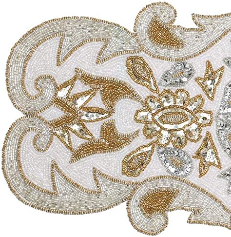 Hand Beaded Silver Gold Ivory Runner 13x36 Holiday Décor - Image 7