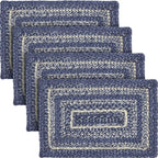 VHC Brands Farmhouse Great Falls Blue Table Placemat Blue White Jute Blend Rectangle Set of 4 10x15 Inches by VHCBrands