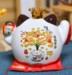 EatingBiting 7.9" Japanese Ceramics Maneki Neko Crown Cat Big Mouth Ornament Collectible Figurine Storage Box Decoration Art Sculpture Home Decor Decorative Beckoning Cat for Business Opening - Image 6