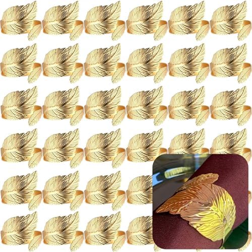 Set of 100 Leaf Napkin Rings Metal Gold Napkin Ring, Napkin Rings Bulk Dinner Banquet Serviette Decor, Dinning Table Setting for Thanksgiving Christmas Halloween Holiday Wedding Party by FCDECOR
