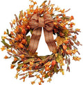 Idyllic 18 Inches Artificial Fall Wreath, Autumn Decoration with Berries & Leaves, Thanksgiving Harvest Front Door Wreath for Home Farmhouse Halloween Thanksgiving Day Festival Celebration Decor by idyllic