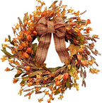 Idyllic 18 Inches Artificial Fall Wreath, Autumn Decoration with Berries & Leaves, Thanksgiving Harvest Front Door Wreath for Home Farmhouse Halloween Thanksgiving Day Festival Celebration Decor by idyllic