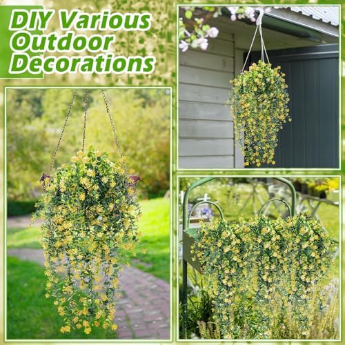 Hotop 6 Pcs Artificial Hanging Plants Ivy Vine with Flowers, Yellow - Image 4