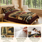 Bear Cabin Plaid Comforter Set Queen, Rustic Farmhouse Bedding Comforter Sets, Retro Hunting Deer Bedding, Country Woodland Pine Tree Duvet Set, Maple Leaf Lodge Decor Down Comforter, Red Black Brown - Image 4