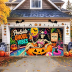 Halloween Garage Door Banner 7x16 FT - Poolside Ghoul Vibes Skeleton gi-rl Cover, Tropical Summerween Pink Flamingo Pumpkin Backdrop Decor for Double Car Garage Door Outdoor Beach Party - Image 6