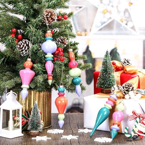 Soaoo 6 Pcs 6.3 in Pastel Color Mercury Glass Finial Christmas Ornaments - Image 3