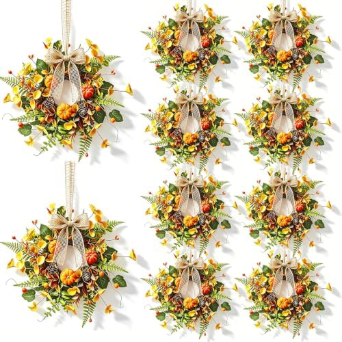 10 PCS Mini Fall Wreaths for Kitchen Cabinets Small Fall Hanging Wreath with Pumpkins Pinecones Berries Eucalyptus Thanksgiving Wreath for Front Door Window Cabinet Farmhouse Decor by Unknown