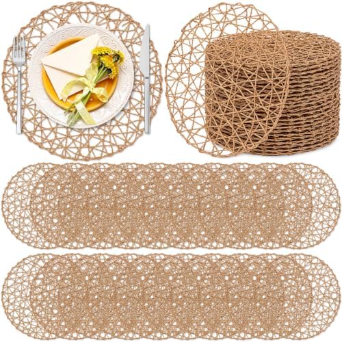 Threehoney Paper Braided Round Placemats, Set of 48, Brown, 13 in by Threehoney