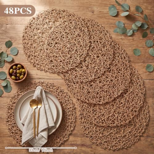 Threehoney Paper Braided Round Placemats, Set of 48, Brown, 13 in - Image 2