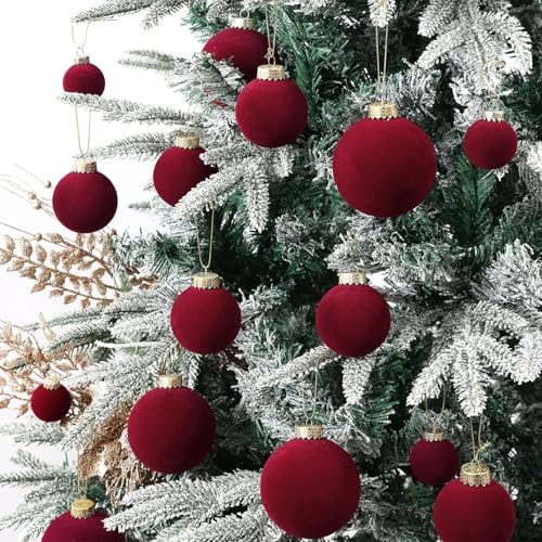 Velvet Christmas Ornaments Set 38Pcs Flocked Shatterproof Christmas Ornaments for Christmas Tree Decorations Xmas Decorative Hanging Christmas Ball Ornaments for Holiday Home Decor - Image 3