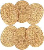 Oval Woven Placemats Set of 6, Natural Water Hyacinth Charger Plates Non-Slip Weave Placemats Farmhouse Straw Braided Rattan Tablemats, Oval Wicker Place Mats for Dining Table by DAJAMAI