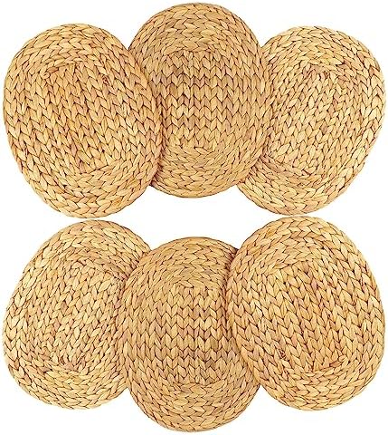Oval Woven Placemats Set of 6, Natural Water Hyacinth Charger Plates Non-Slip Weave Placemats Farmhouse Straw Braided Rattan Tablemats, Oval Wicker Place Mats for Dining Table by DAJAMAI