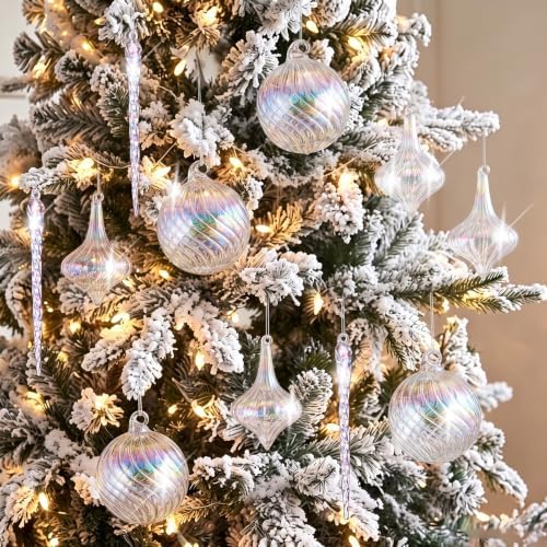 18 Pcs Iridescent Christmas Glass Ornaments Ball Icicle Drop Ornaments - Image 2