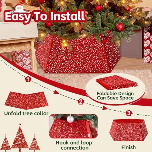 Christmas Tree Collar Red Sequin Collapsible Tree Skirt 25.59 Inch Velvet Christmas Tree Ring Cover for Xmas Artificial Tree Home Ornaments - Image 6