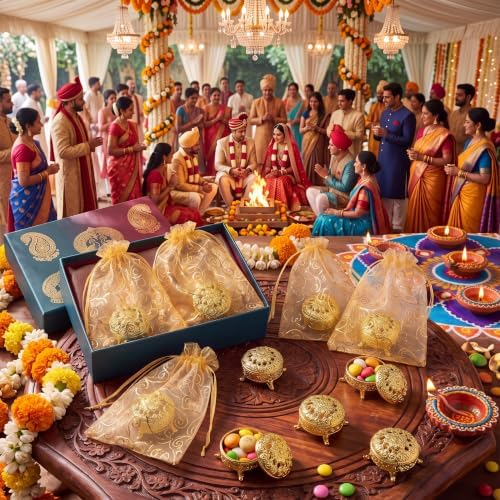Yexiya 48 Pack Golden Indian Return Gift Boxes for Diwali Pooja, Elegant - Image 5