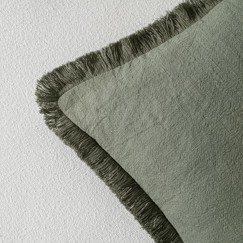 MIULEE Linen Decorative Euro Throw Pillow Covers Light Olive Green 26x26 - Image 3