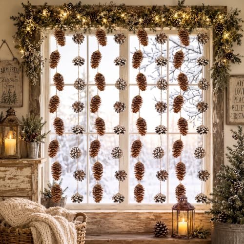 Vicenpal 8 Pcs Christmas Pine Cone Decor 32 Inch Pinecone Hanging Garland - Image 5